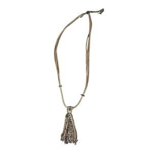 Neutral Leather Band Beaded Rhinestone Statement Necklace